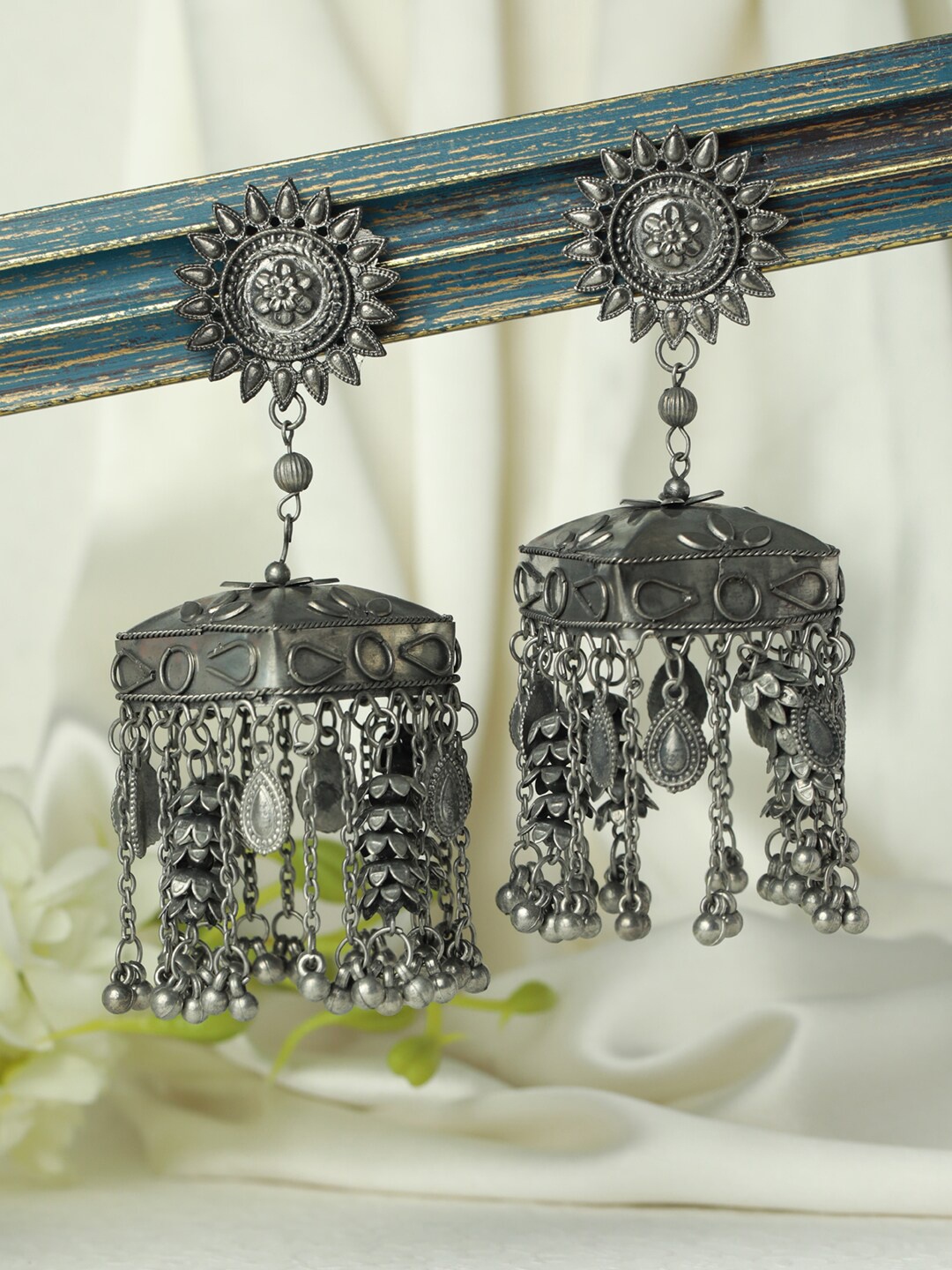 

Jazz and Sizzle Silver-Plated Dome Shaped Drop Earrings