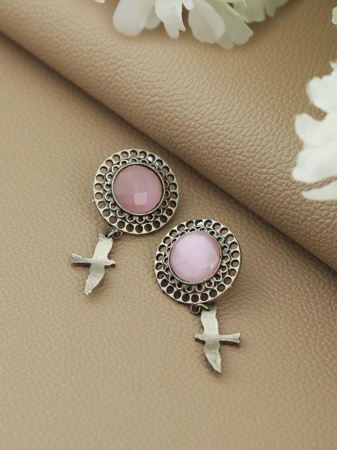 

Jazz and Sizzle Pink Silver-Plated Circular Drop Earrings