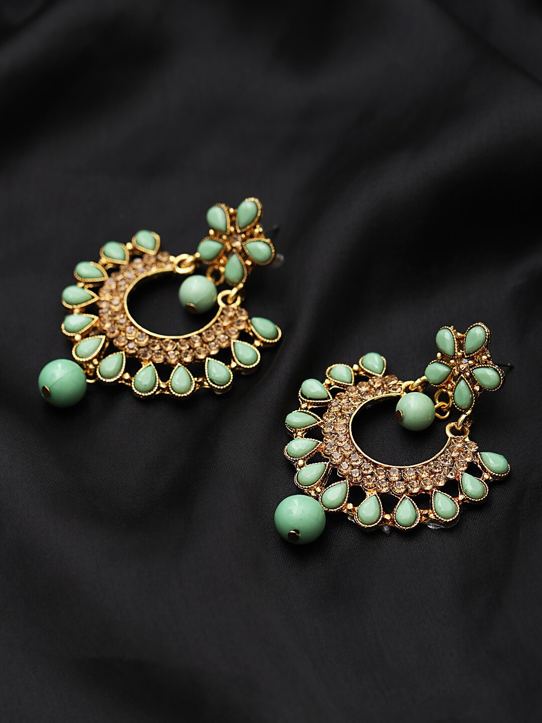 

Jazz and Sizzle Green Crescent Shaped Drop Earrings