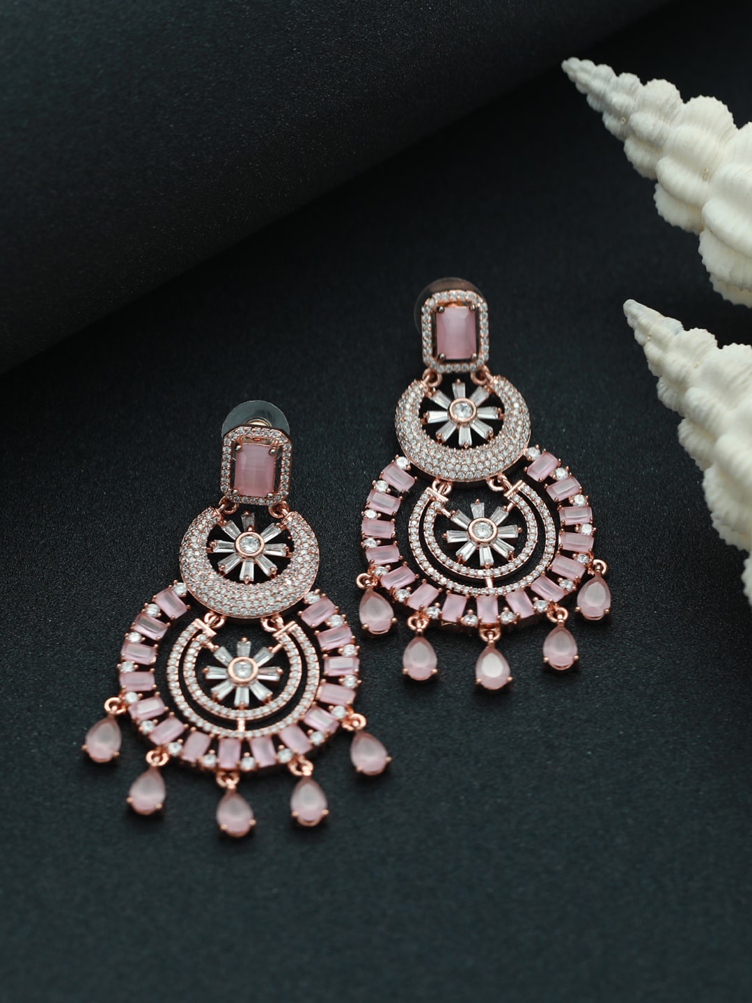 

Jazz and Sizzle Rose Gold Plated & Pink American Diamond studded Chandbalis Earrings