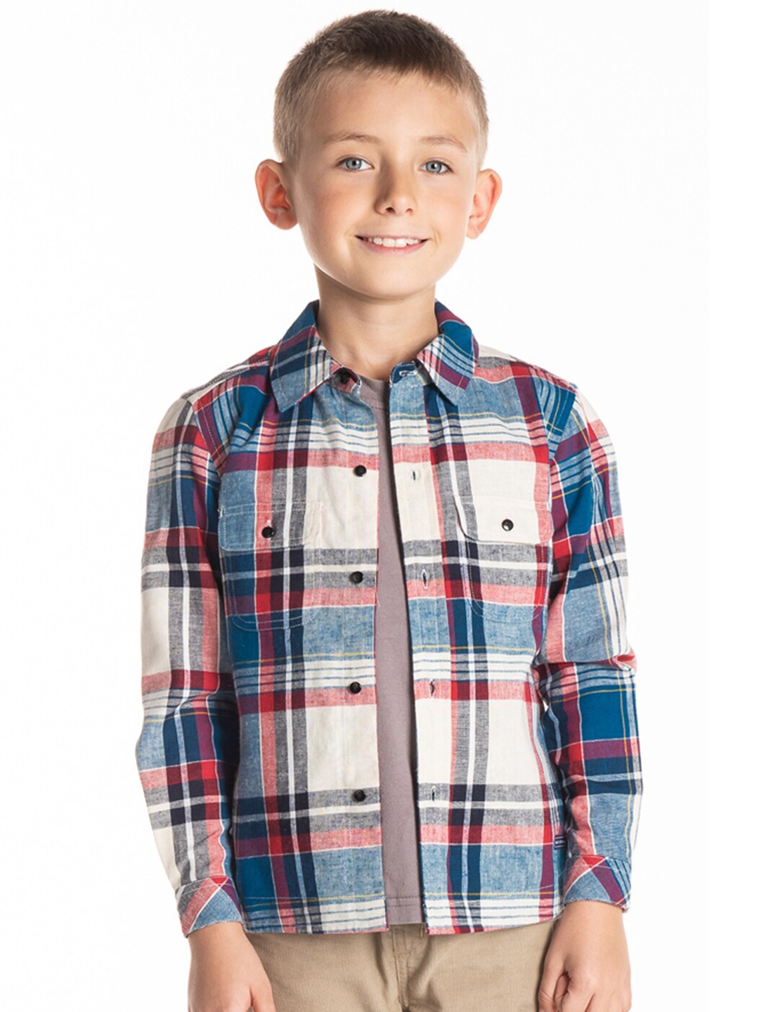 

Cherry Crumble Boys White Tartan Checks Checked Casual Shirt