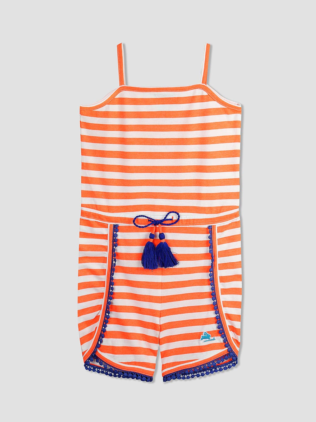 

Cherry Crumble Girls Orange & White Striped Casual Playsuit