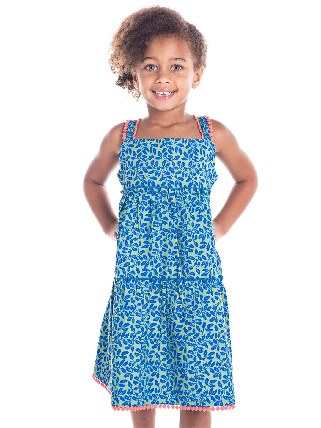 

Cherry Crumble Girls Blue & White Floral Printed A-Line Midi Dress