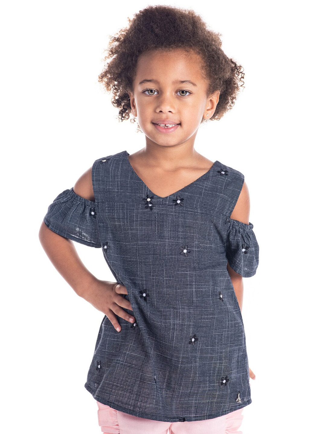 

Cherry Crumble Girls Grey Checked Top