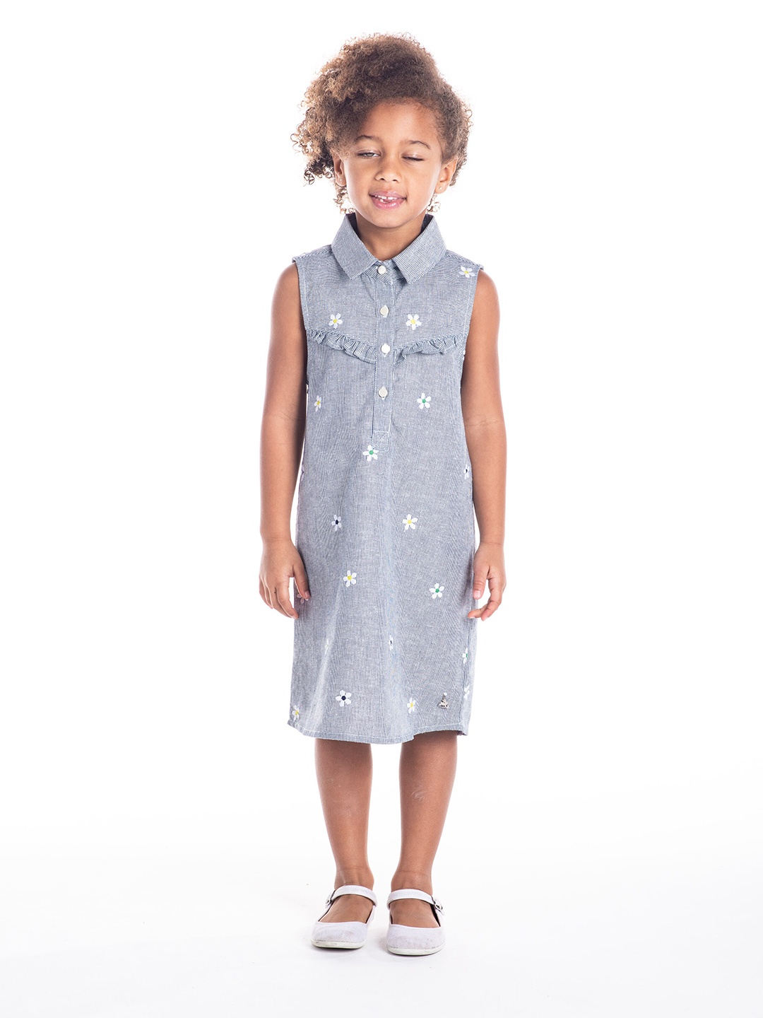 

Cherry Crumble Blue Shirt Midi Dress