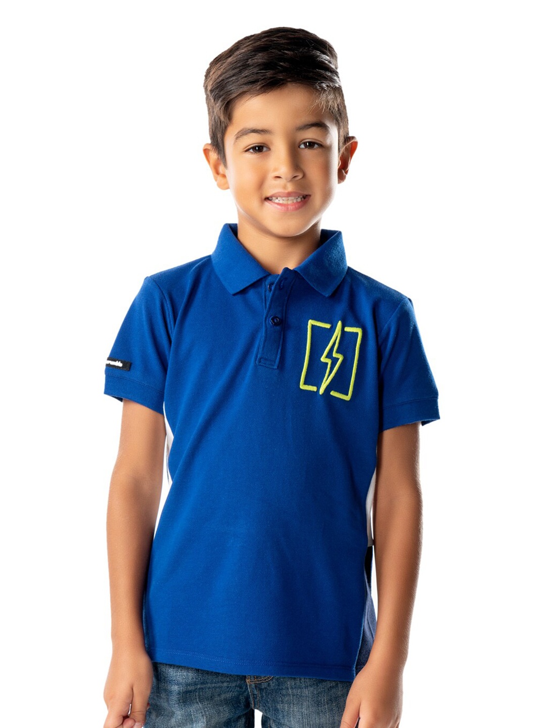 

Cherry Crumble Boys Blue Cotton Polo Collar T-shirt
