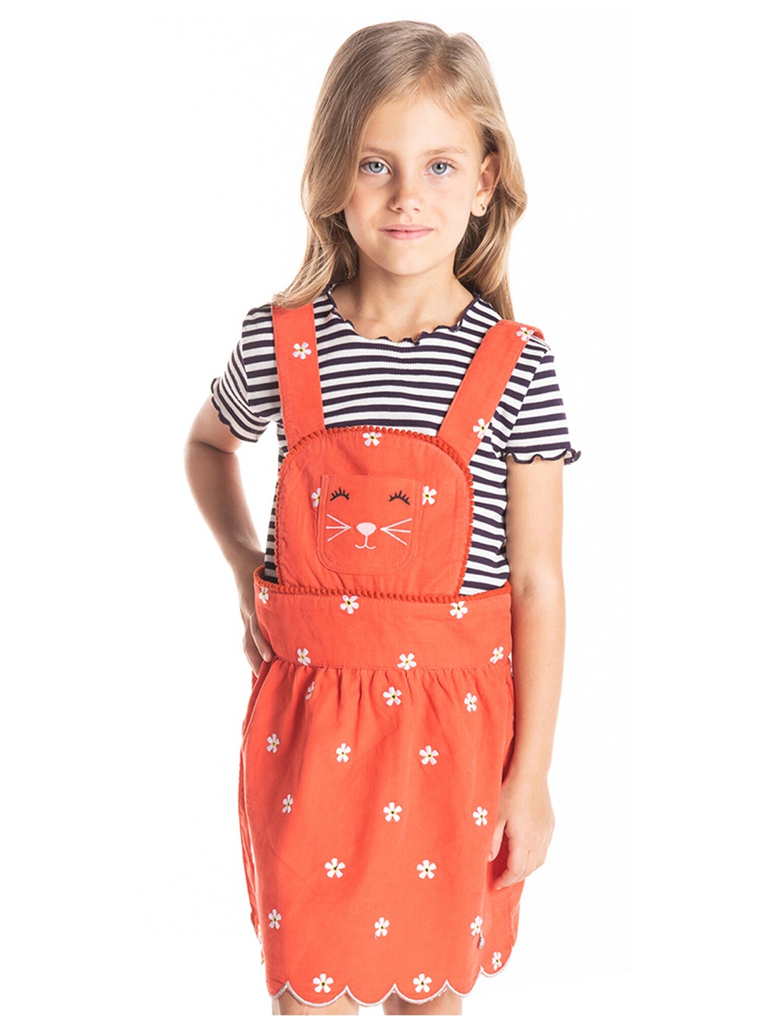 

Cherry Crumble Girls Orange Pinafore Dress