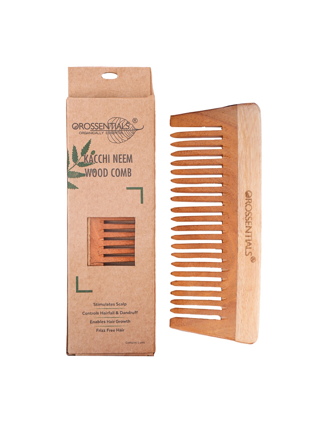 

OROSSENTIALS Set Of 2 Handle & Entangle Neem Wooden Combs, Brown
