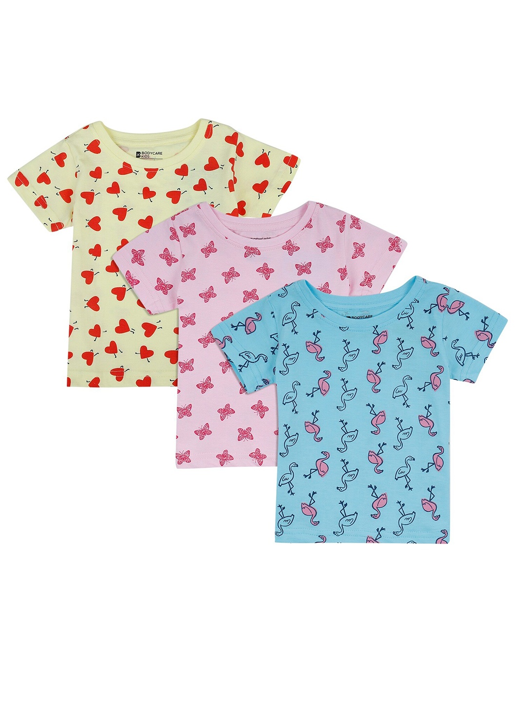 Bodycare Kids Girls Blue & Pink Pack Of 3 Printed Cotton T-shirt