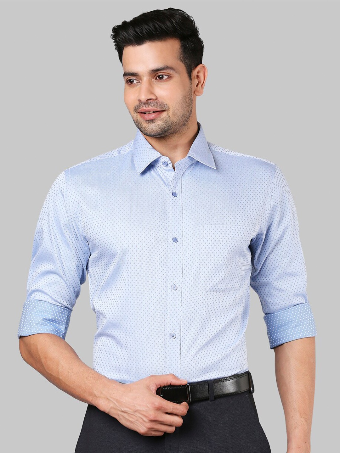 

Raymond Men Blue Self Design Formal Shirt