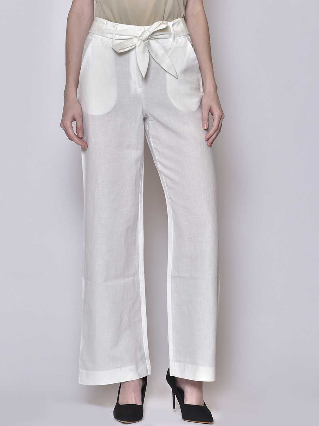 

250 DESIGNS Women White Easy Wash Trousers