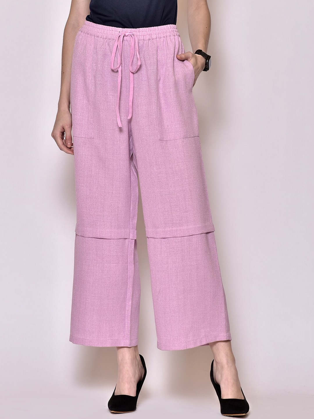 

250 DESIGNS Women Pink Easy Wash Linen Parallel Trousers