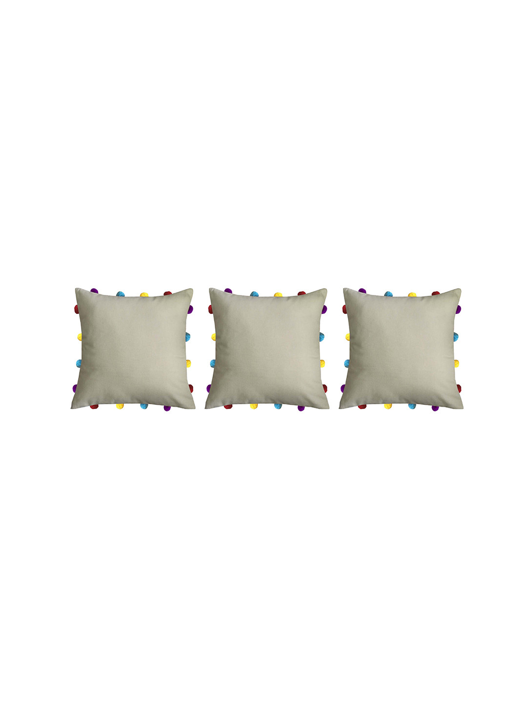 

Lushomes Adults Beige Set of 3 Square Cushion Covers with Colorful Pom Pom