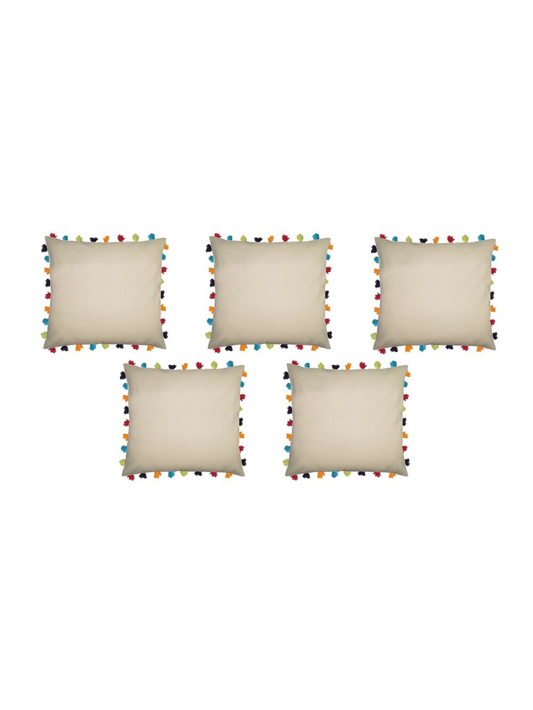 

Lushomes Beige & Blue Set of 5 Square Cushion Tassels Covers