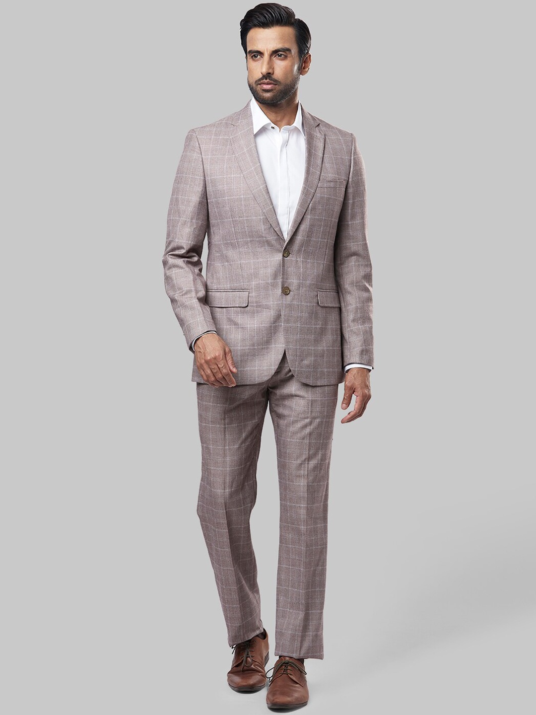 

Raymond Men Brown Checked Single-Breasted Two Piece Formal Suit