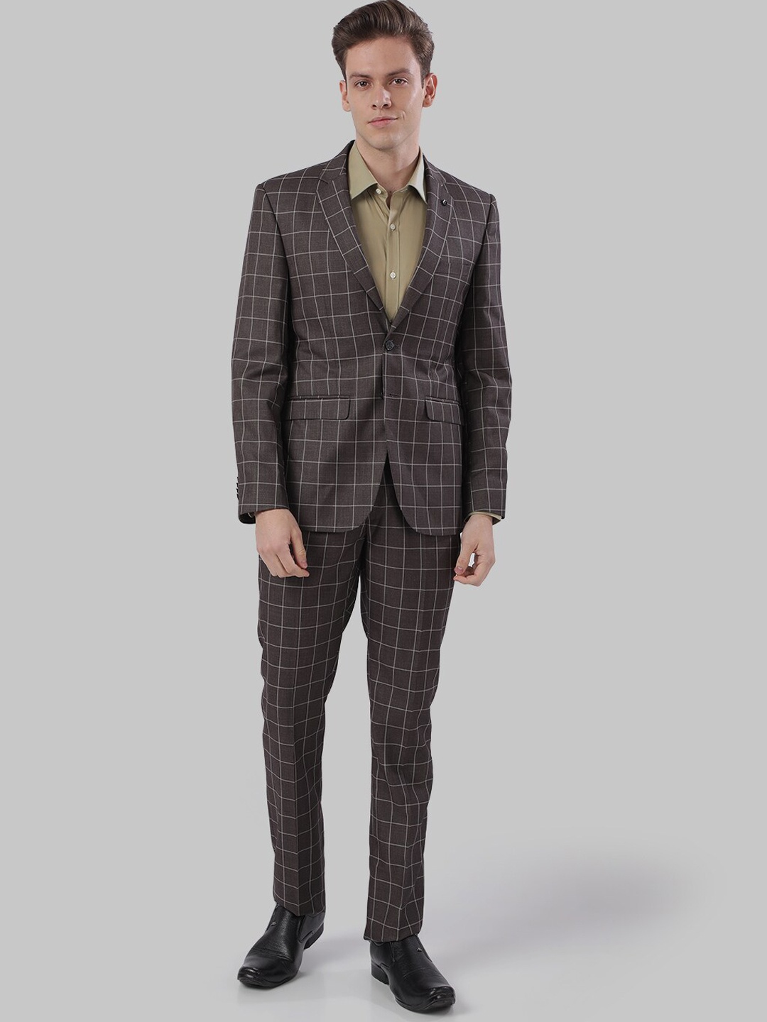 

Raymond Men Brown Checked Single Breasted Slim Fit 2 Piece Suits