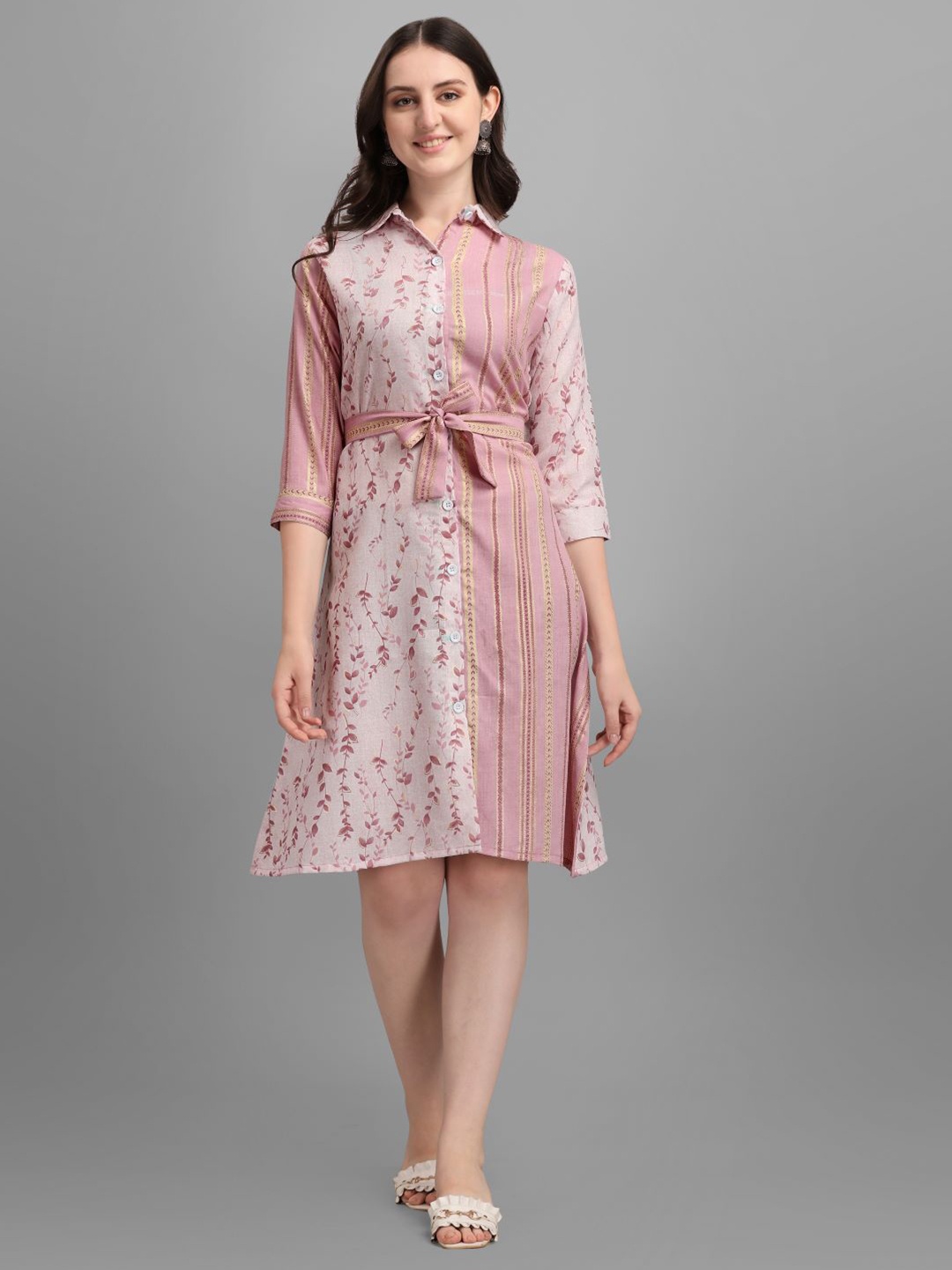 

GUFRINA Women Pink & Off White Floral Shirt Dress