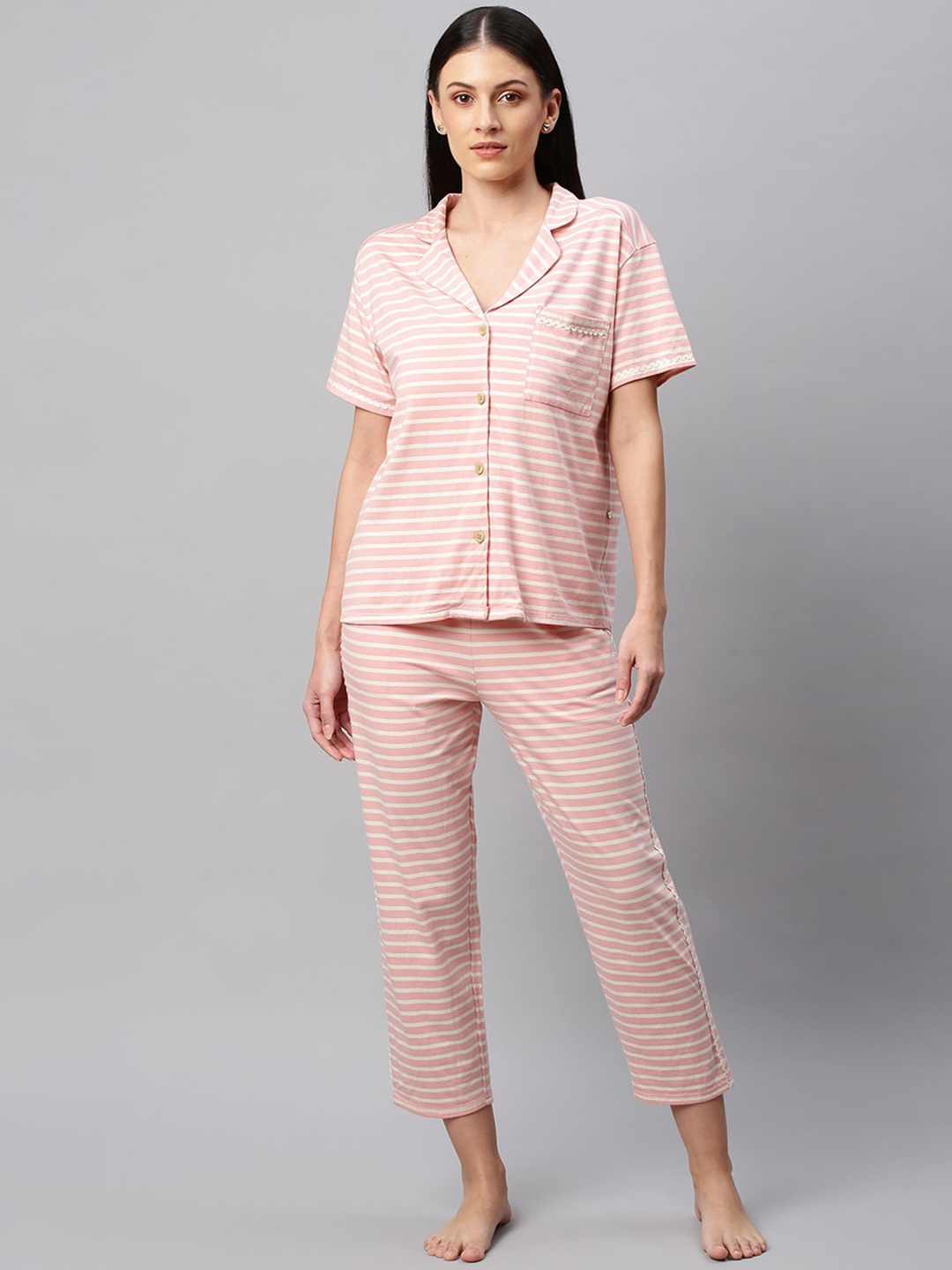 

Chemistry Women Pink & White Striped Night suit