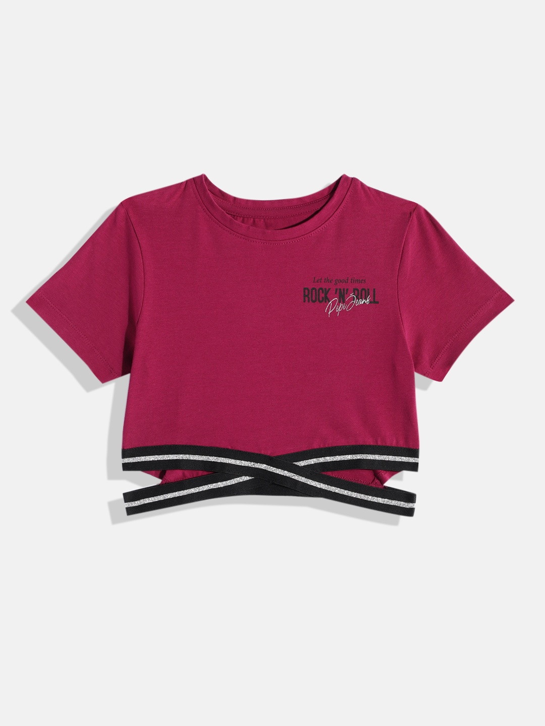 

Pepe Jeans Girls Cropped Top with Criss Cross Hem, Burgundy
