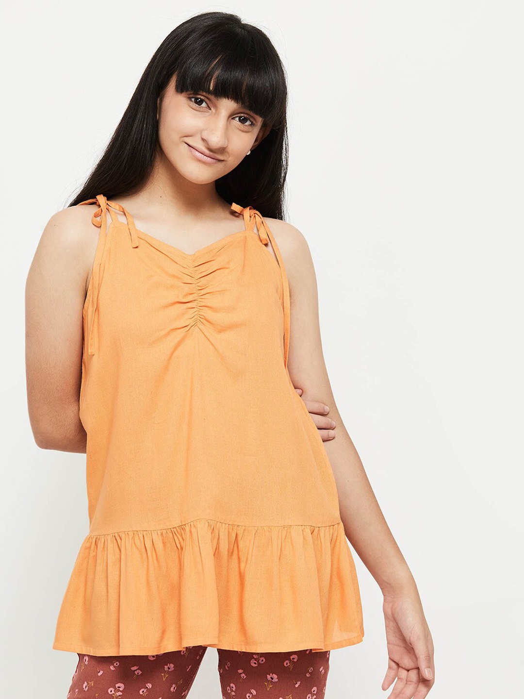 

max Orange Peplum Longline Top