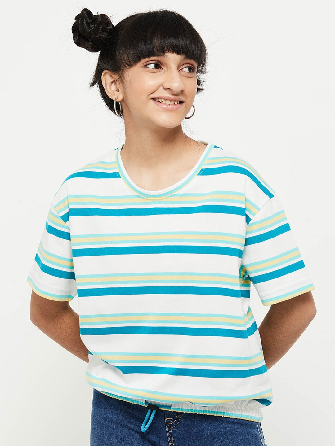 

max Girls White & Blue Striped Boxy Top