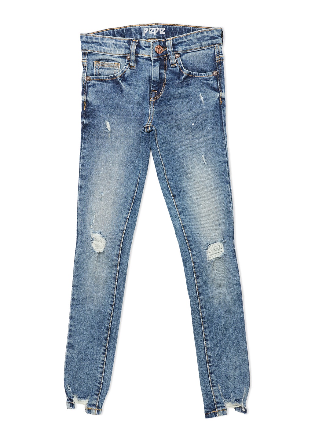 

Pepe Jeans Girls Skinny Fit Mildly Distressed Stretchable Jeans, Blue