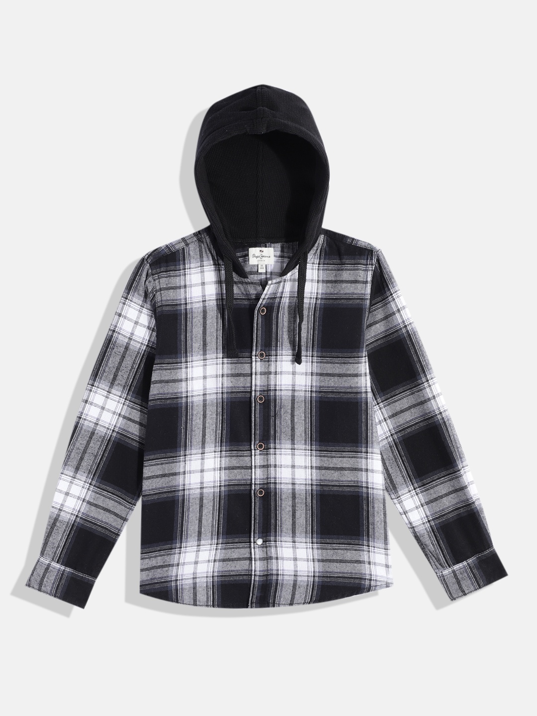 

Pepe Jeans Boys Tartan Checked Twill Weave Hooded Casual Shirt, Black