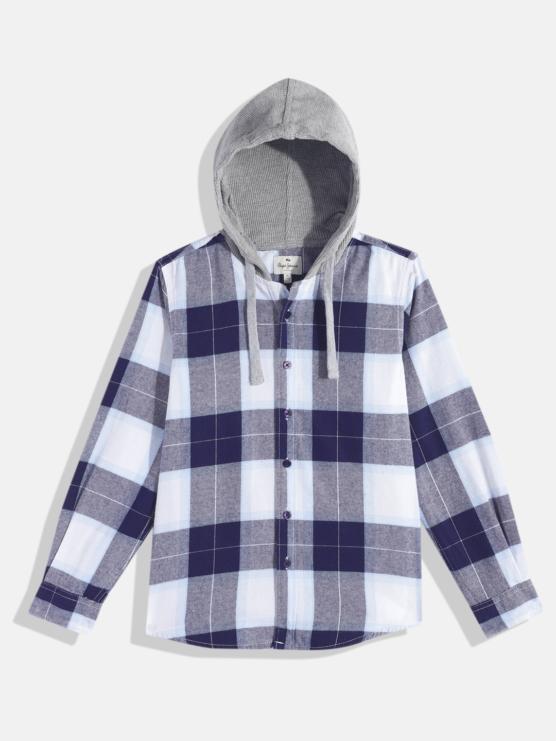 

Pepe Jeans Boys Tartan Checked Hooded Casual Shirt, Blue