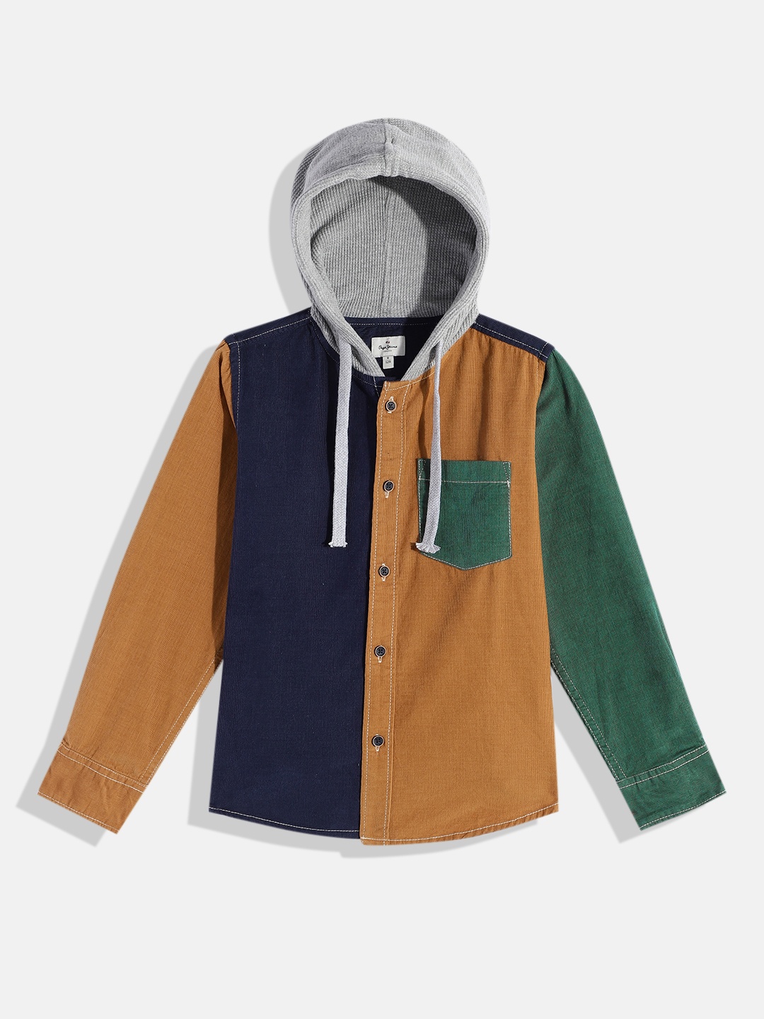 

Pepe Jeans Boys Colourblocked Corduroy Weave Pure Cotton Hooded Casual Shirt, Mustard