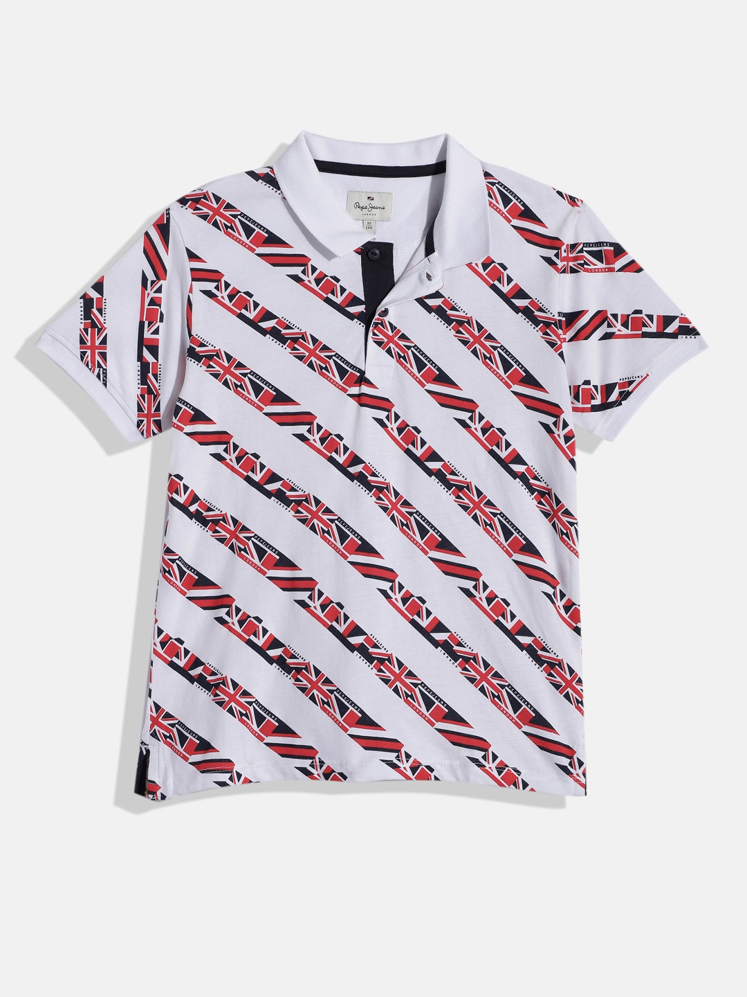 

Pepe Jeans Boys White Printed Pure Cotton Polo Collar T-shirt