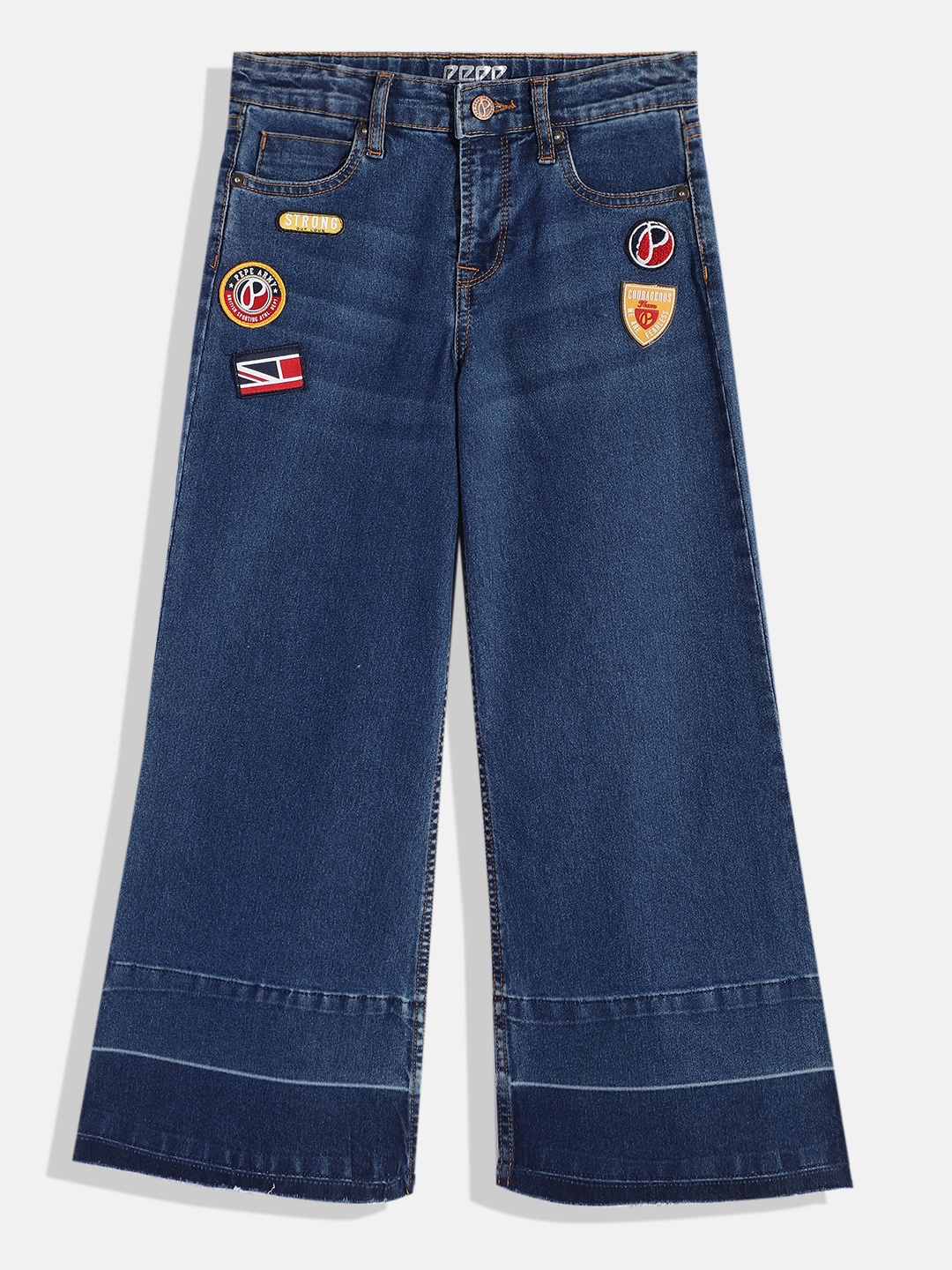 

Pepe Jeans Girls Livia Wide Leg High-Rise Light Fade Stretchable Jeans with Applique, Blue