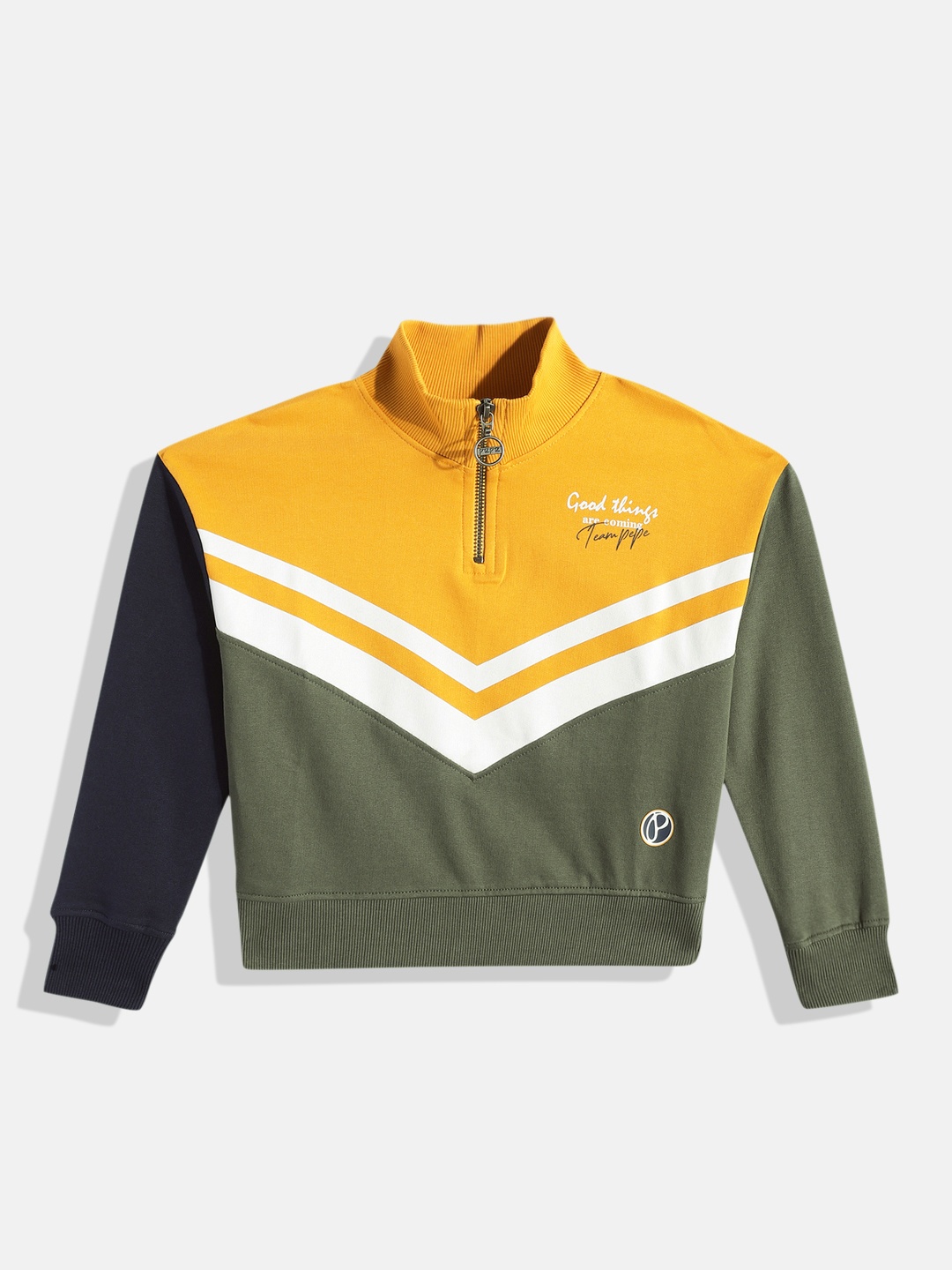 Pepe Jeans Girls Colourblocked Pure Cotton Sweatshirt, Yellow