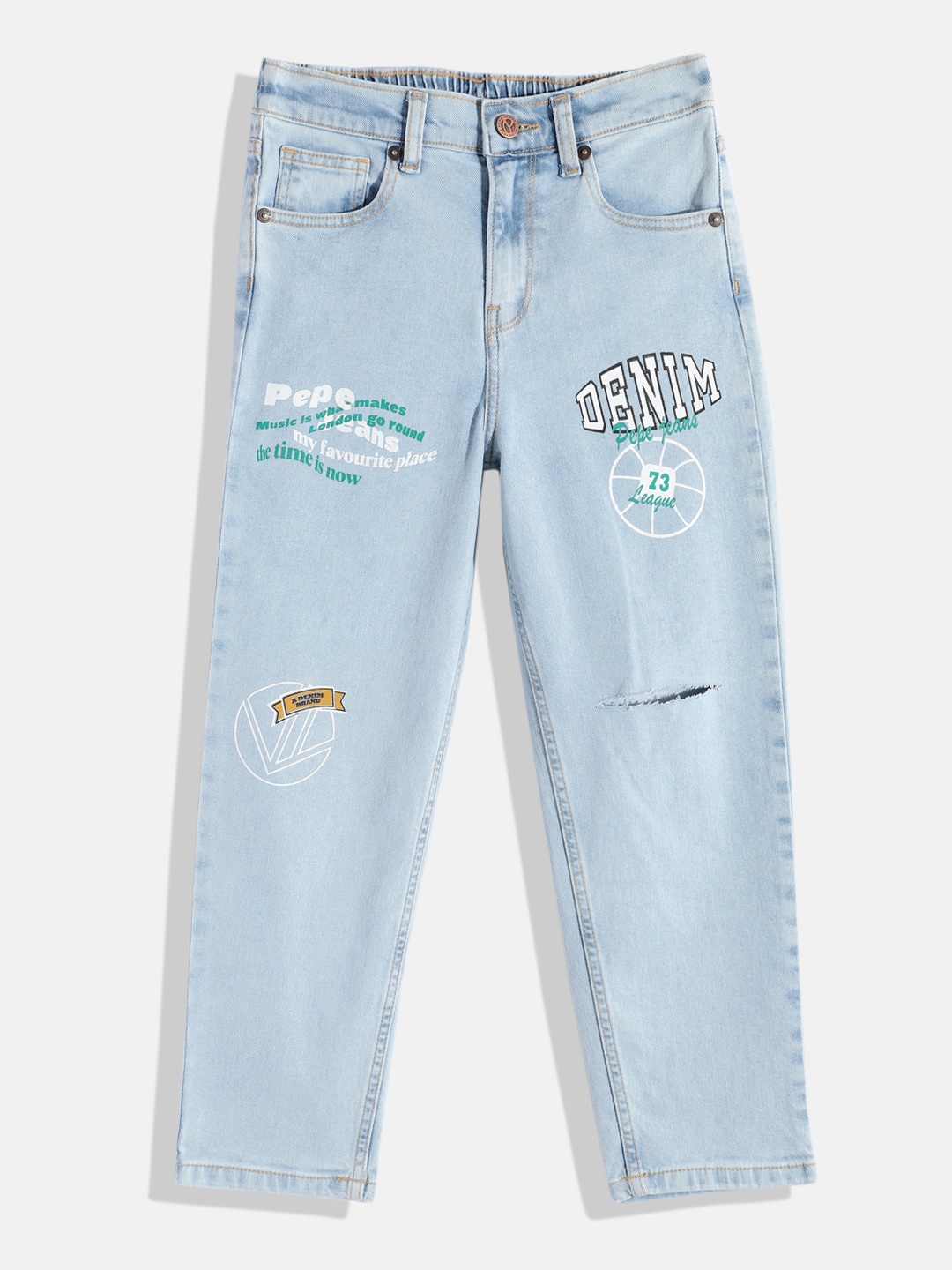 

Pepe Jeans Girls Markle Regular Fit High-Rise Slash Knee Printed Stretchable Jeans, Blue