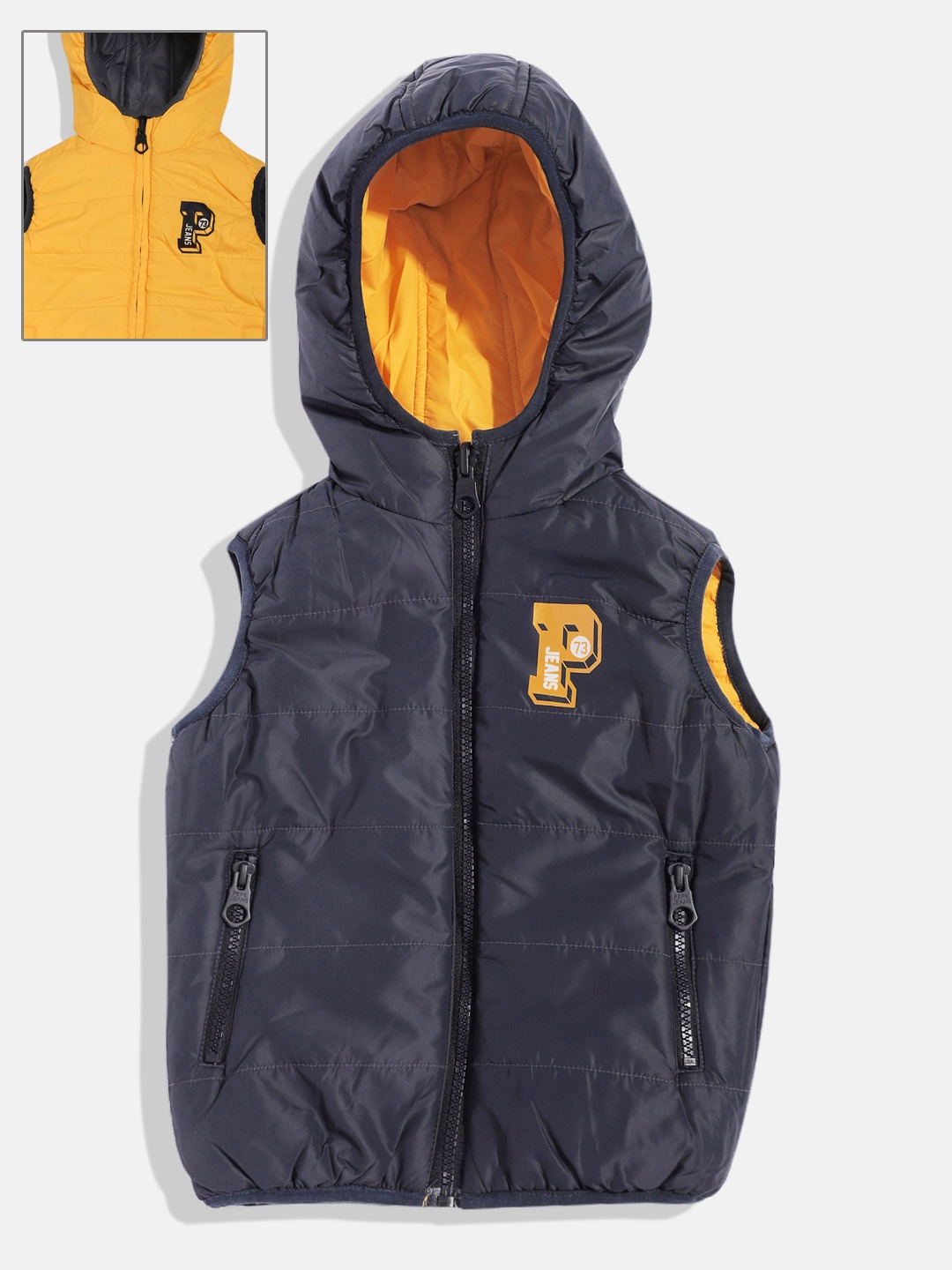 

Pepe Jeans Boys Solid Reversible Padded Sleeveless Jacket, Navy blue