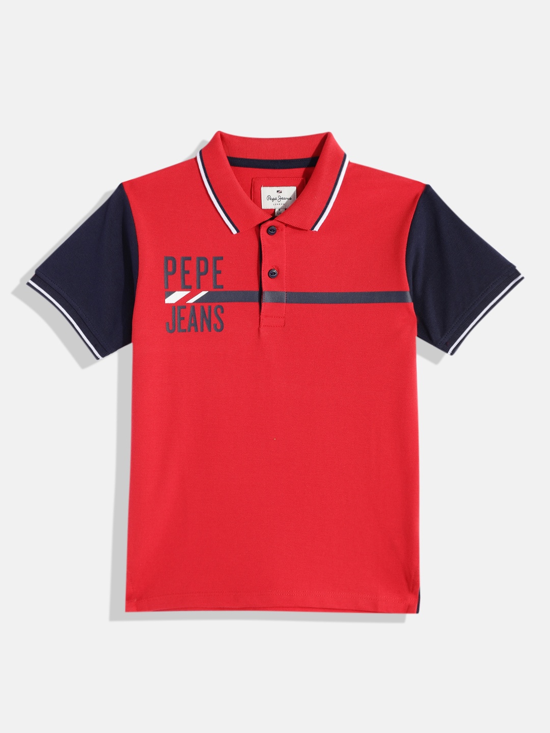 

Pepe Jeans Boys Brand Logo Printed Pure Cotton Polo Collar T-shirt, Red
