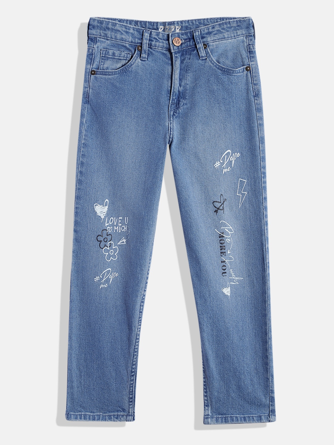 

Pepe Jeans Girls Blue Tapered Fit Printed Stretchable Jeans