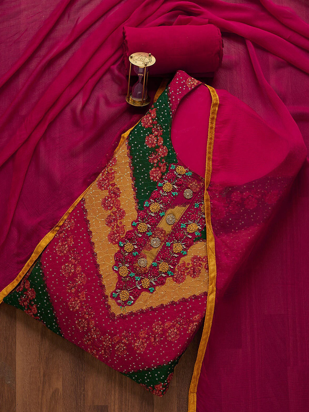

Koskii Women Pink & Black Embroidered Unstitched Dress Material