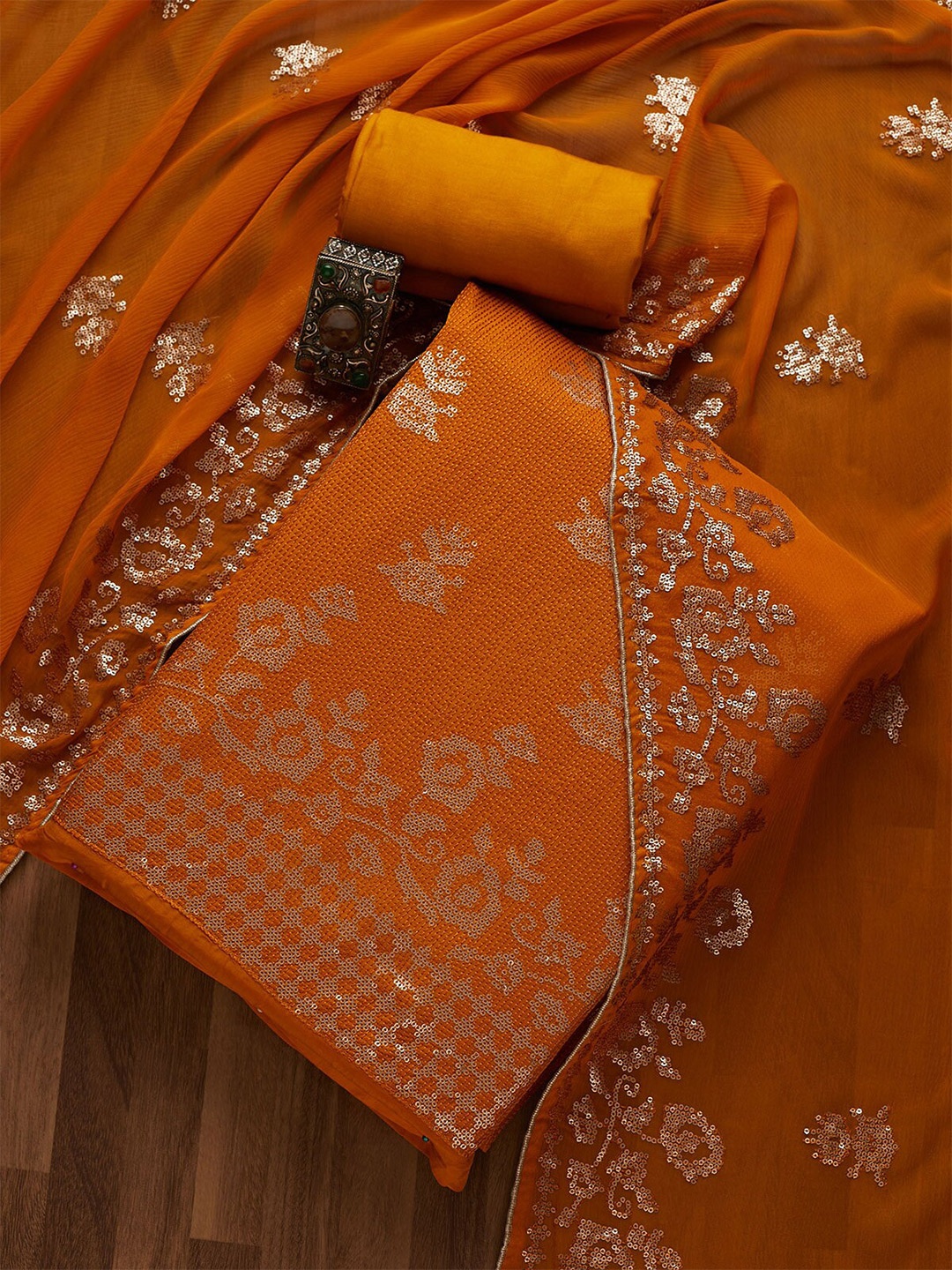 

Koskii Mustard Embellished Unstitched Dress Material