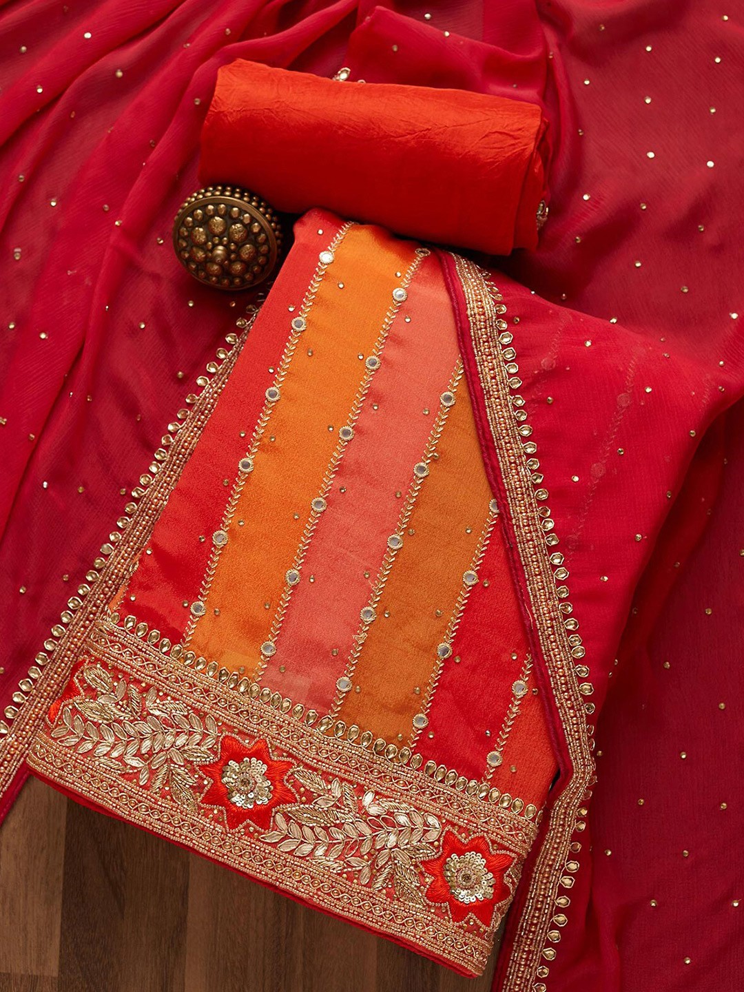 

Koskii Women Red & Yellow Embroidered Unstitched Dress Material