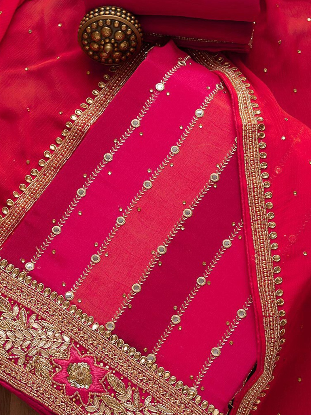 

Koskii Pink & Gold-Toned Embroidered Unstitched Dress Material