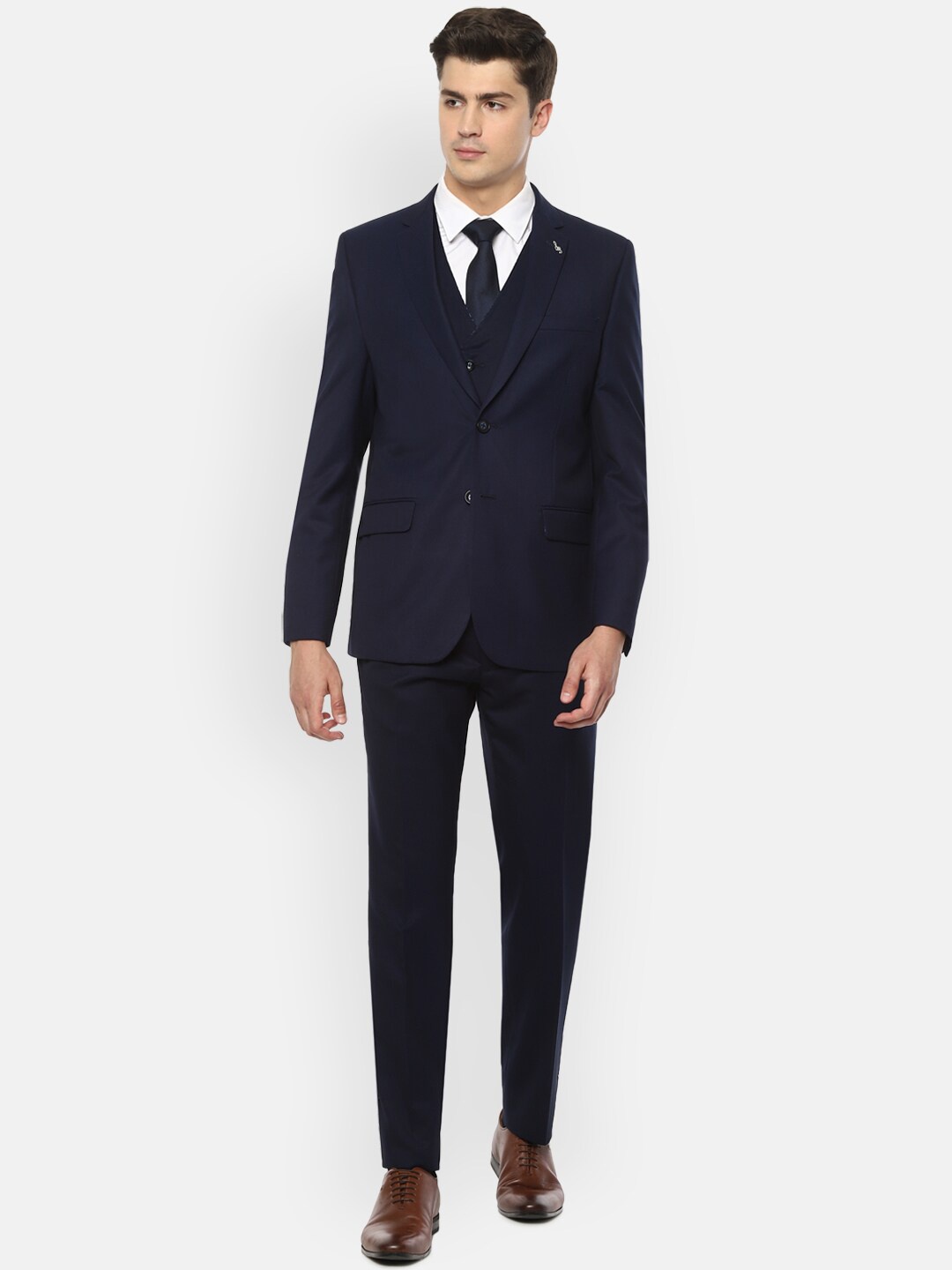 

Van Heusen Men Navy Blue Solid Single-Breasted Slim-Fit Three-Piece Formal Suit