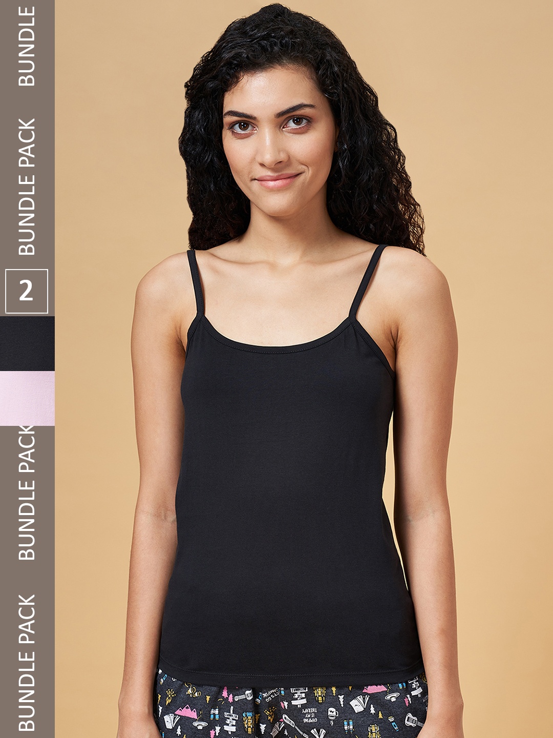 

Dreamz by Pantaloons Women Pack Of 2 Solid Non-Padded Camisoles, Black