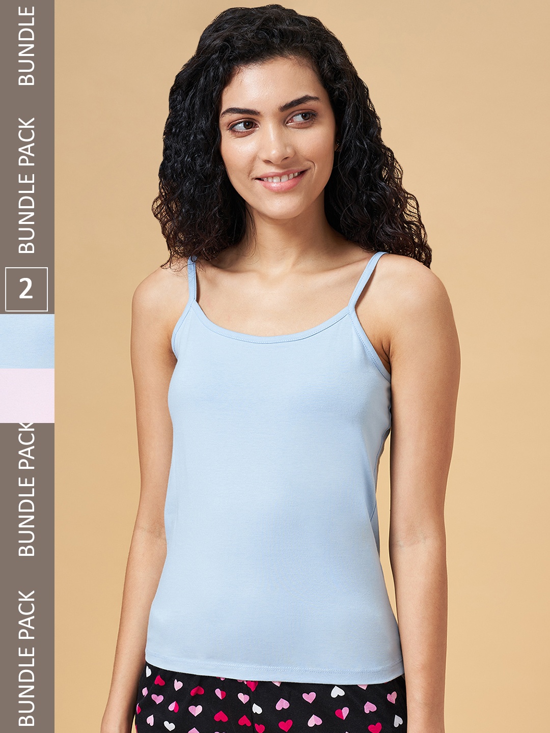 

Dreamz by Pantaloons Women Pack of 2 Pink & Blue Solid Camisoles