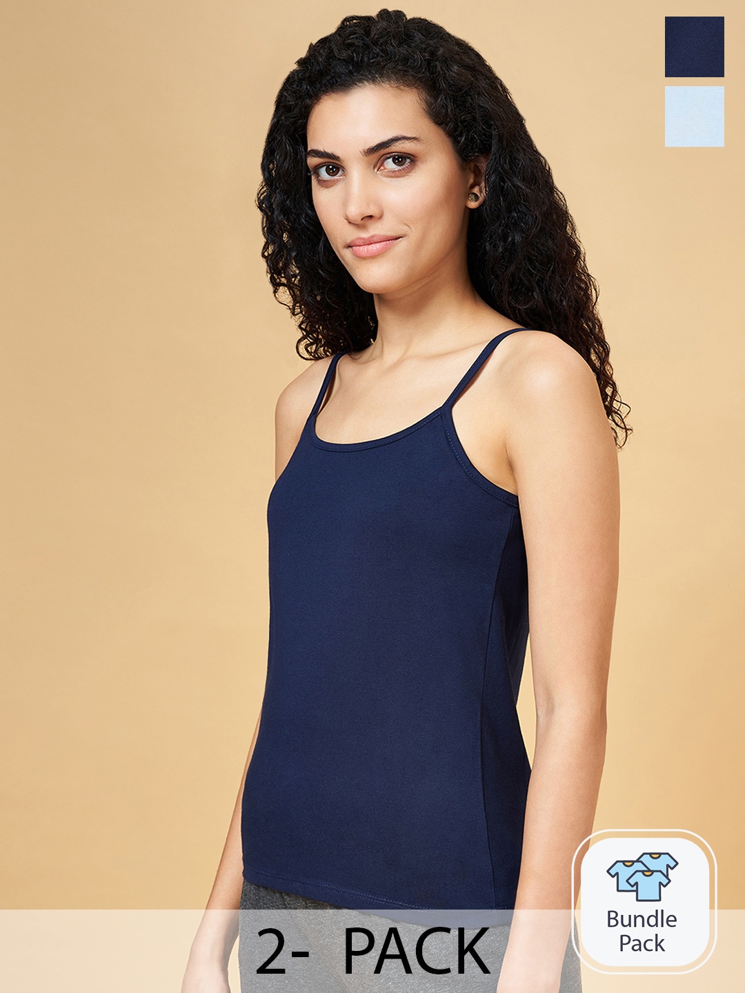 

Dreamz by Pantaloons Women Pack Of 2 Blue & Navy Blue Solid Camisoles