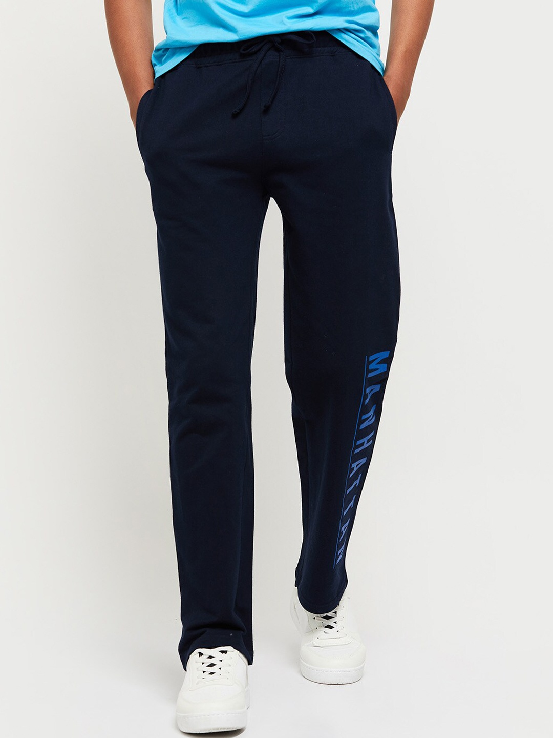 

max Boys Navy Blue Solid Cotton Track Pants