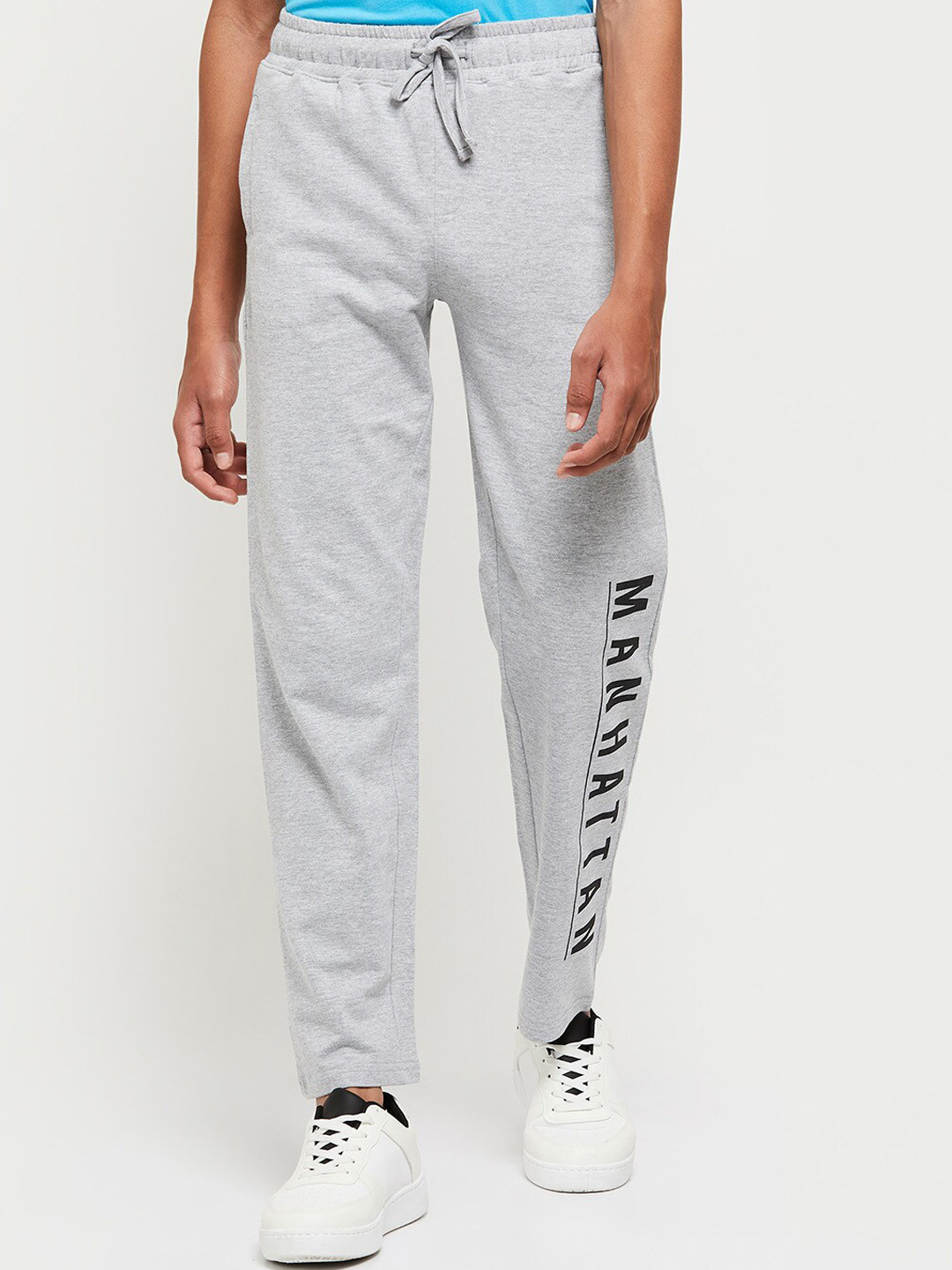

max Boys Grey Typographic Print Cotton Track Pants