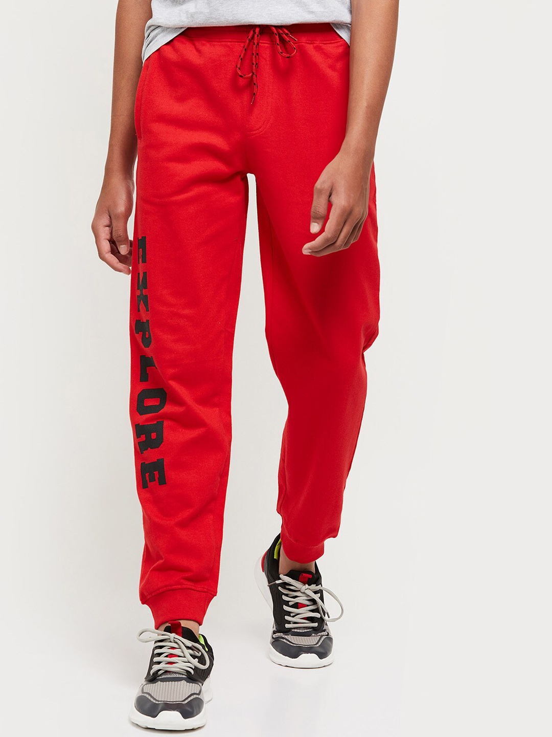 

max Boys Red Self Design Cotton Joggers