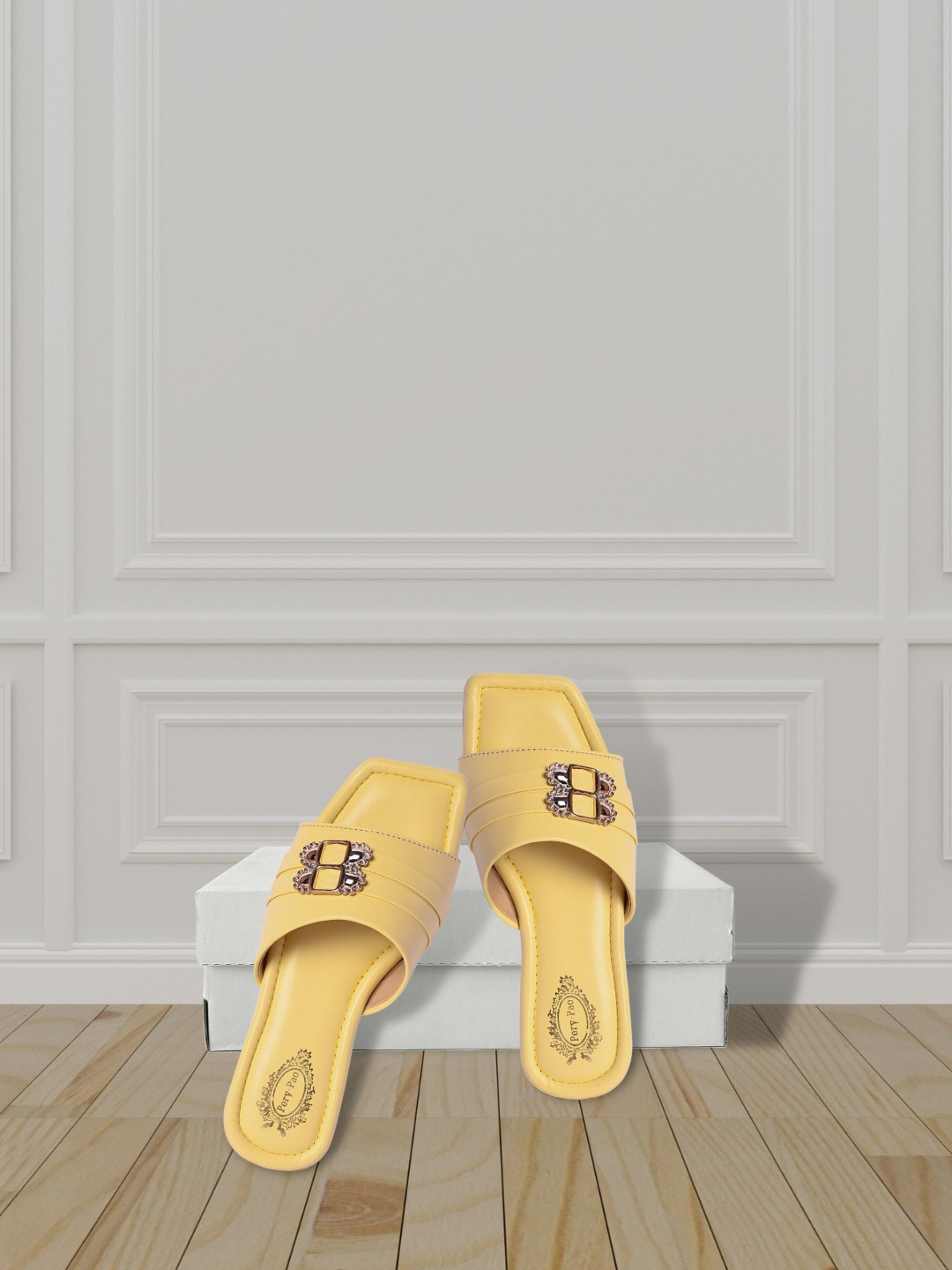 

PERY PAO Women Yellow Embellished Open Toe Flats