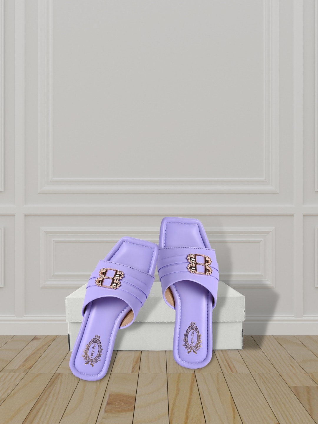 

PERY PAO Women Purple Printed Open Toe Flats with Bows