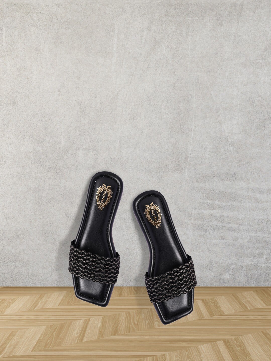 

PERY PAO Women Black Open Toe Flats with Bows